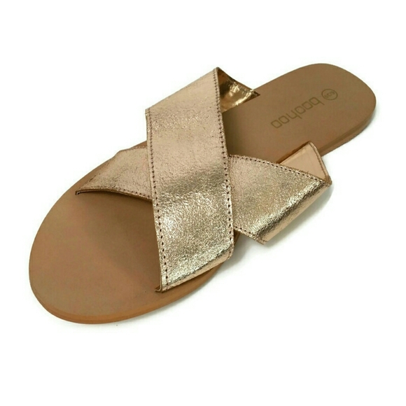 Boohoo Women’s Cross Strap Leather Sliders Sandals - Picture 5 of 8